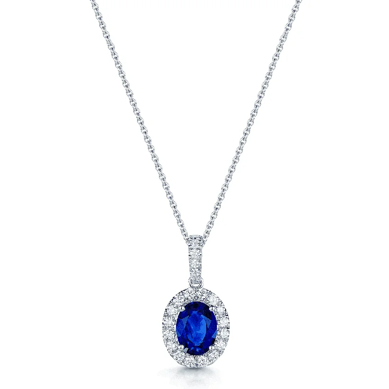 layered necklaces for women-18ct White Gold Sapphire and Diamond Cluster Pendant