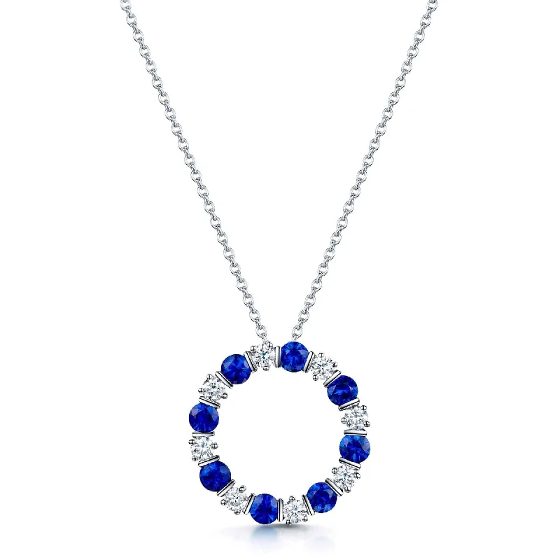 silver necklaces for women-18ct White Gold Sapphire & Diamond Circular Pendant