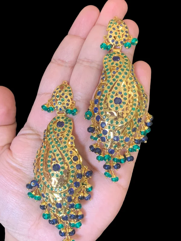 butterfly earrings for women-Emerald sapphire gold plated silver earrings ( READY TO SHIP)