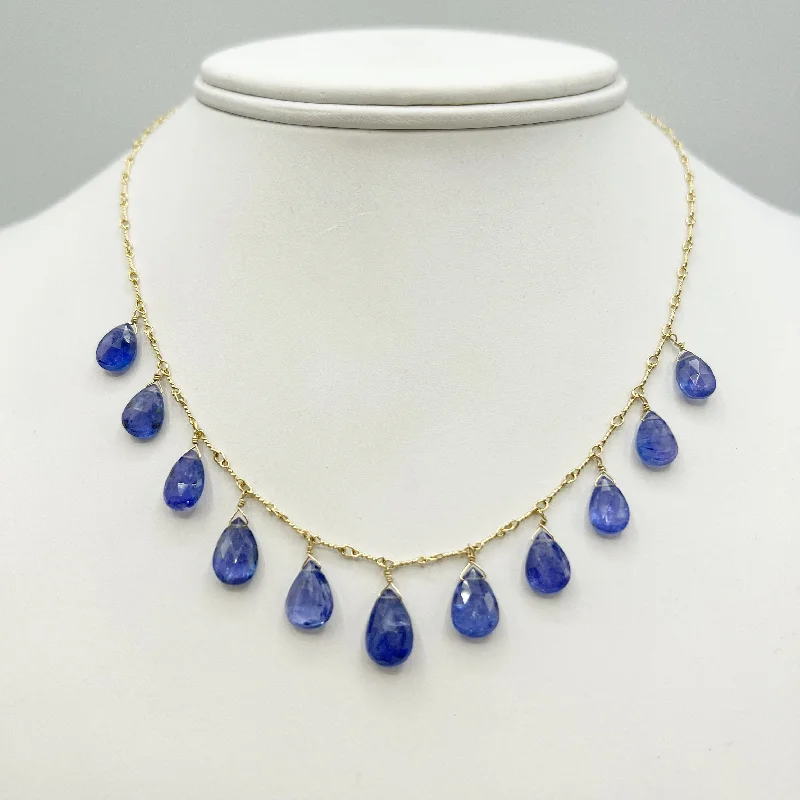 gemstone necklaces for women-Tanzanite Teardrops Cascading on a Golden Spiral Chain