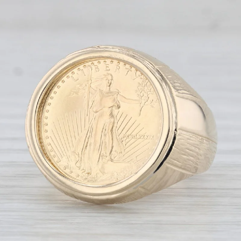 classic diamond engagement rings for women-1989 1/10ozt 5 Dollar American Eagle Coin Ring 14k 22k Yellow Gold Sz 8.75