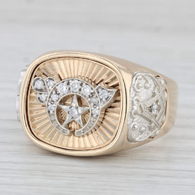 unique diamond engagement rings for women-0.23ctw Diamond Shriners Signet Ring 14k Gold Masonic Scottish Rite Blue Lodge