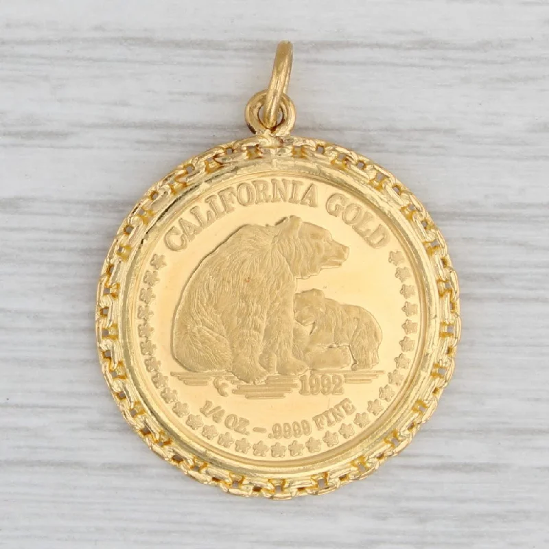 affordable engagement rings with diamonds for women-1992 California Gold Coin Pendant 9999 1/4 oz 21k Bezel Great Seal Bear