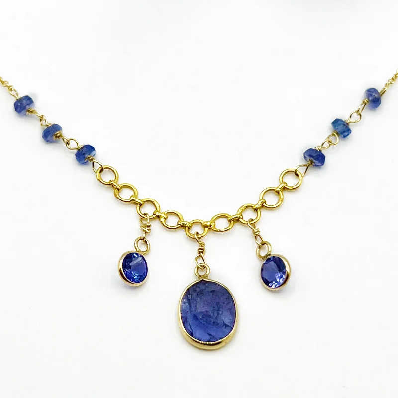 beaded necklaces for women-Exotic Purple Tanzanite on a Golden Chain