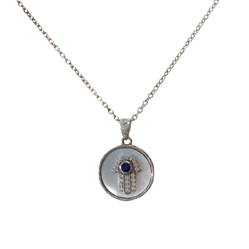 sun necklaces for women-Hamsa Mother Of Pearl Pendant Necklace