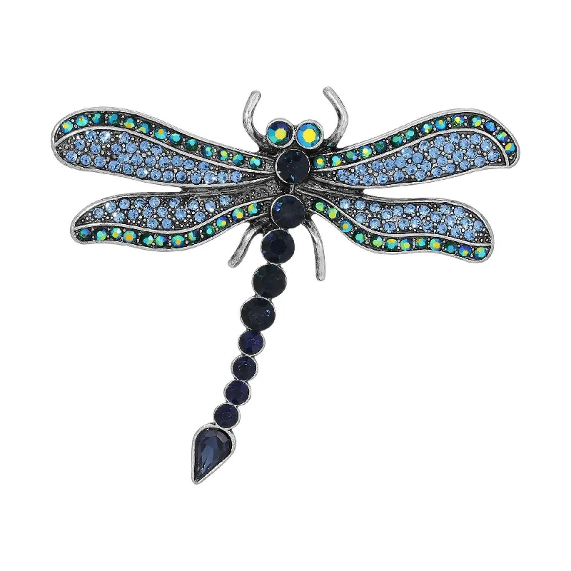 modern gemstone brooches for women-Regency Giovane Iridescent AB Crystal & Blue Stone Dragonfly Brooch