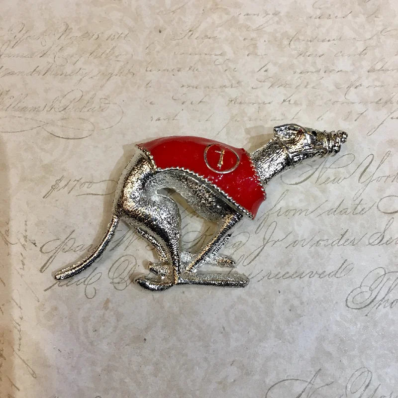 gold-tone brooches for women-Racing Greyhound brooches Silver metal 1-6