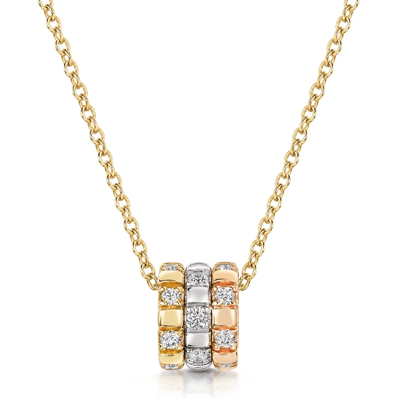 animal-shaped necklaces for women-18ct White, Rose & Yellow Gold Round Brilliant Cut Diamond Barrel Pendant