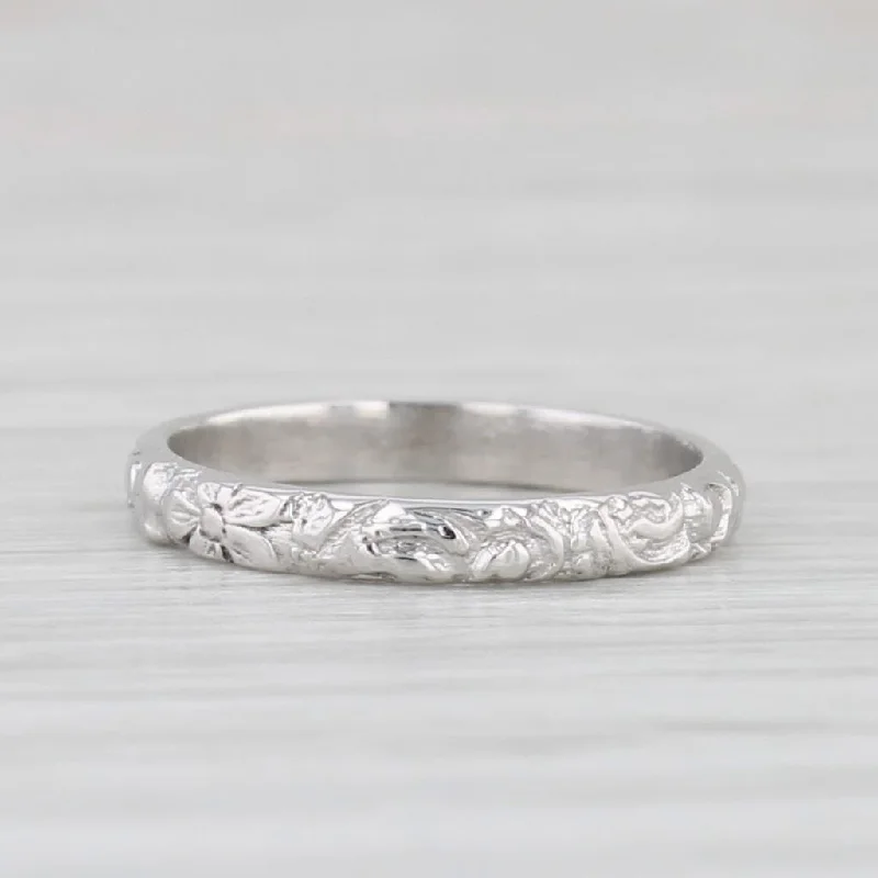 unique engagement rings for women-Vintage Floral Pattern Baby Ring 10k White Gold Small Size Band