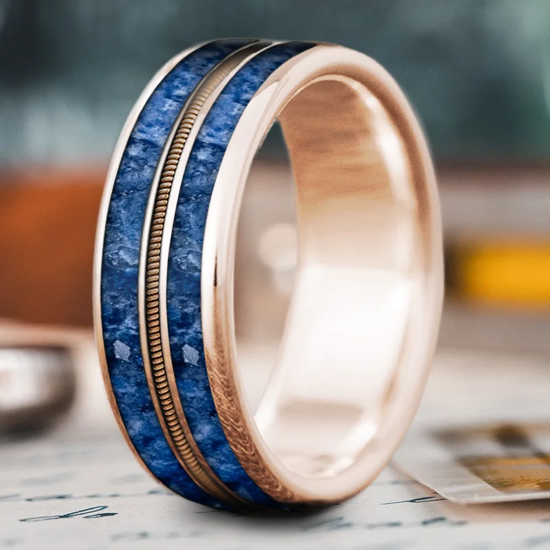 wedding band rings for women-Custom Design - 3-Inlay Metal Center Ring Cs8i7ALnXhhksAJEh0sUm6E3