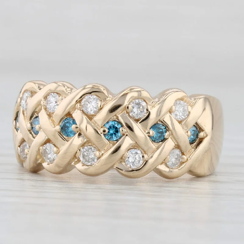 alternative engagement rings for women-0.46ctw Blue White Diamond Woven Band 14k Yellow Gold Size 7.75 Ring