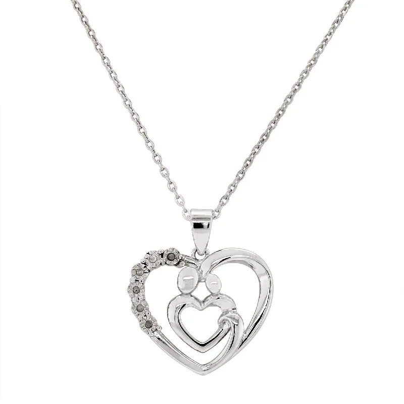 handmade necklaces for women-STERLING SILVER HEART SHAPED PENDANT WITH SMALL DIAMONDS