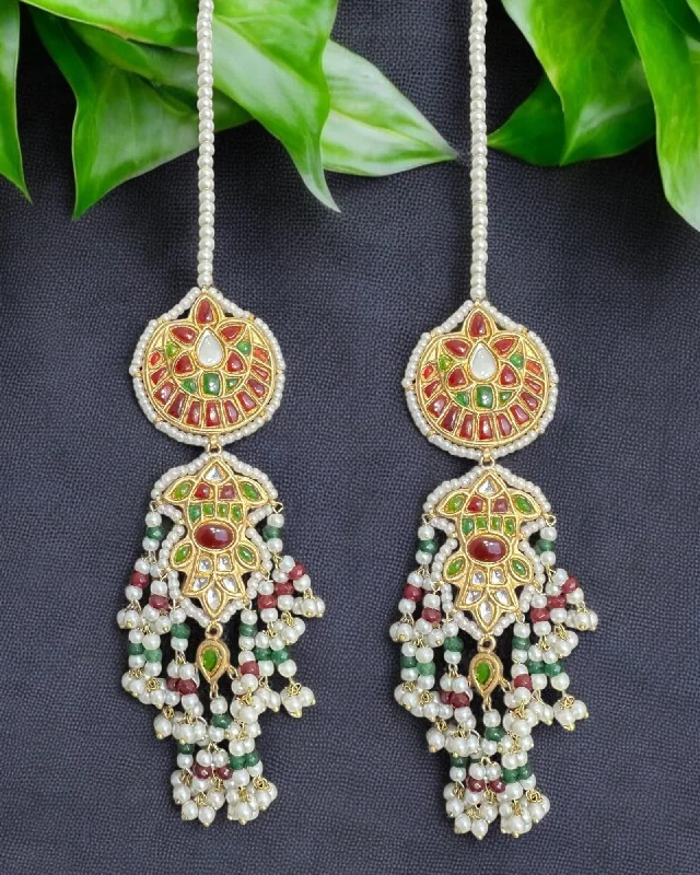 clip-on diamond earrings for women-DER733 Maya  kundan dangler earrings with ruby emerald combination( READY TO SHIP )