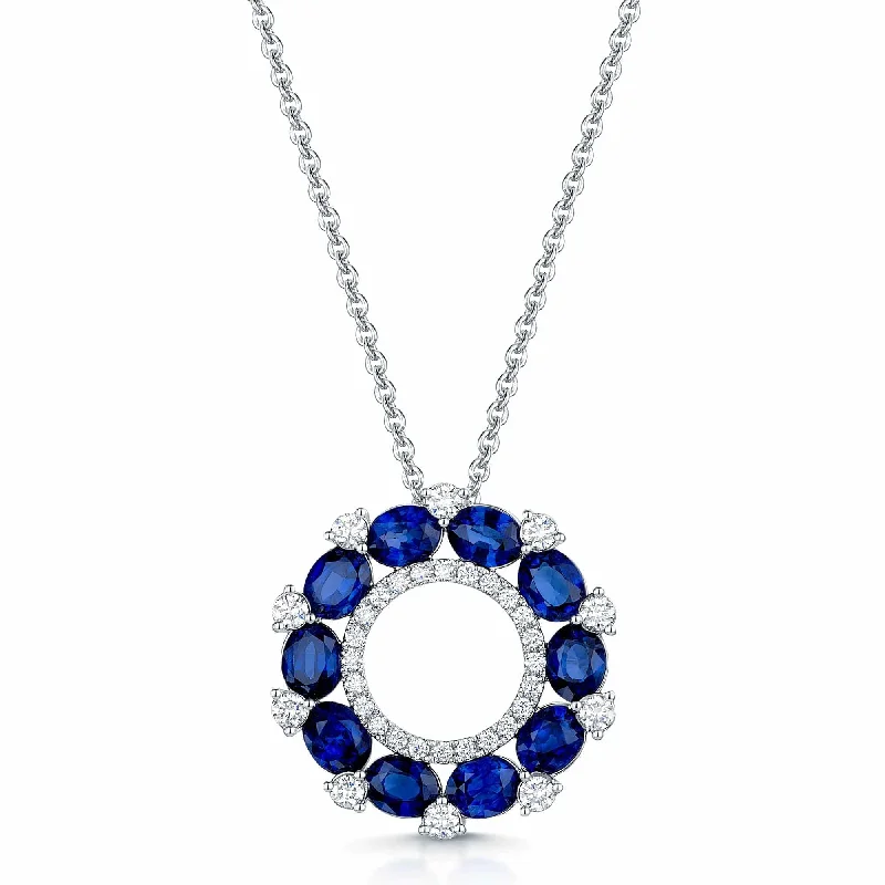 sterling silver necklaces for women-18ct White Gold Sapphire & Diamond Open Circle Pendant