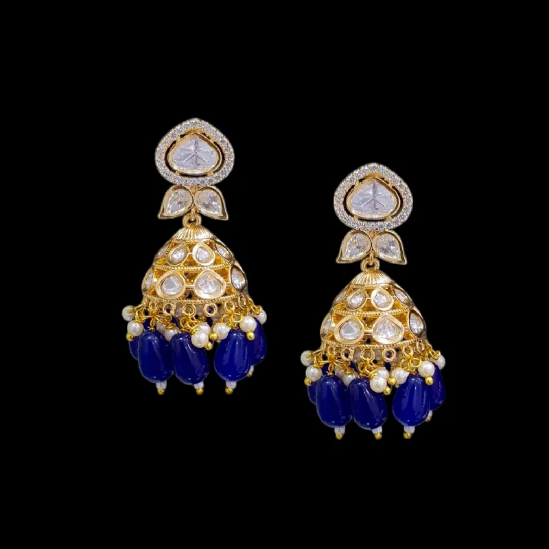 hoop earrings with stones for women-DER713  high quality polki earrings - Blue ( READY TO SHIP)