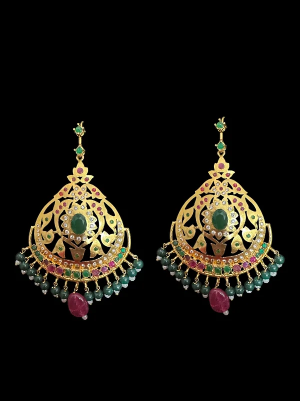 silver stud earrings for women-Ruby emerald chandbali earrings ( READY TO SHIP )