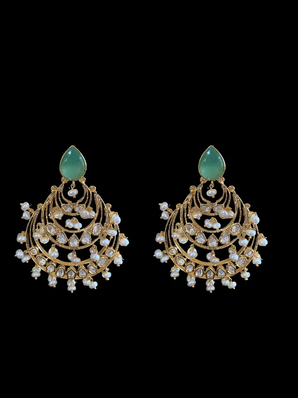 round earrings for women-DER69 Tahira cz earrings in fresh water pearls- MINT GREEN ( READY TO SHIP)