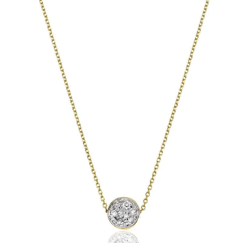 religious necklaces for women-Armillas Glow 18ct Yellow Gold Flat Circle Diamond Pave Set Pendant