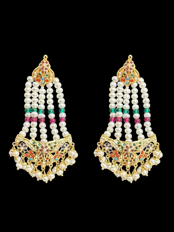 boho earrings for women-Gold plated silver navratan jhoomar earrings (READY TO SHIP )