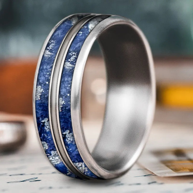 cocktail rings for women-Custom Design - 3-Inlay Metal Center Ring J7fsqUurkxnBpB4LV9ITff5L