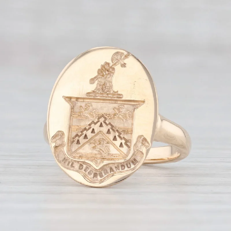 multi-stone engagement rings for women-Vintage Church & Co Nil Desperandum Family Crest Signet Ring 14k Yellow Gold S 4