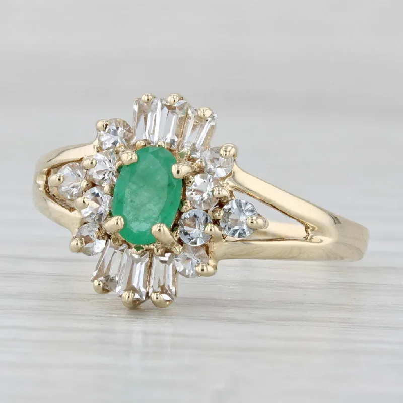 fancy engagement rings for women-Emerald Halo Ring 14k Yellow Gold Topaz Sapphire Quartz Size 10