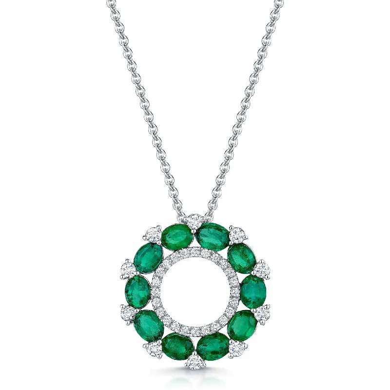 unique necklaces for women-18ct White Gold Emerald & Diamond Open Circle Pendant