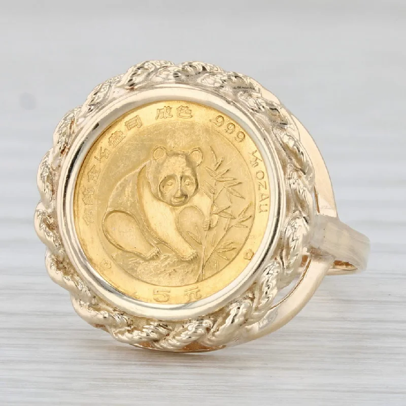 wedding engagement rings for women-1988 Chinese Panda Coin Ring 14k 1/20th Oz 999 Fine Gold 5 Yuan