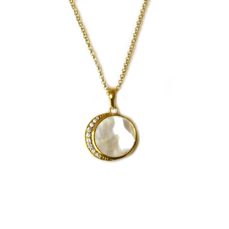 infinity symbol necklaces for women-Mother Of Pearl and Diamond Moon Phase Pendant