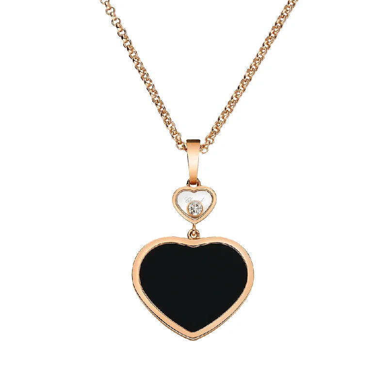 moon necklaces for women-18ct Rose Gold Happy Hearts Black Onyx & Diamond Pendant