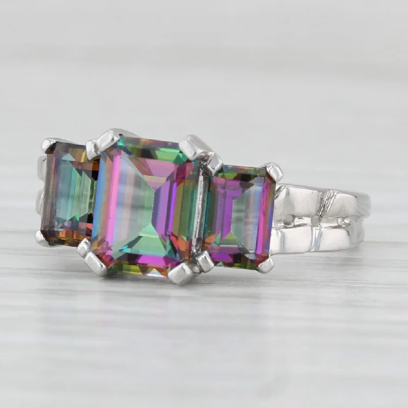 white gold engagement rings with diamonds for women-3.40ctw Purple Green Mystic Topaz 3-Stone Ring 10k White Gold Size 7