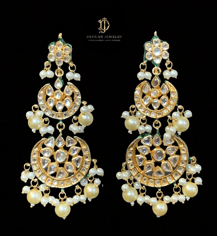 dangle earrings for women-DER425 Irina Kundan statement earrings(pearls  ) ( SHIPS IN 4 WEEKS )