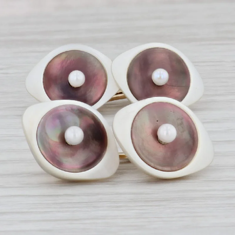 vintage engagement rings with diamonds for women-Vintage Cultured Pearl Mother of Pearl Abalone Shell Cufflinks 14k Gold