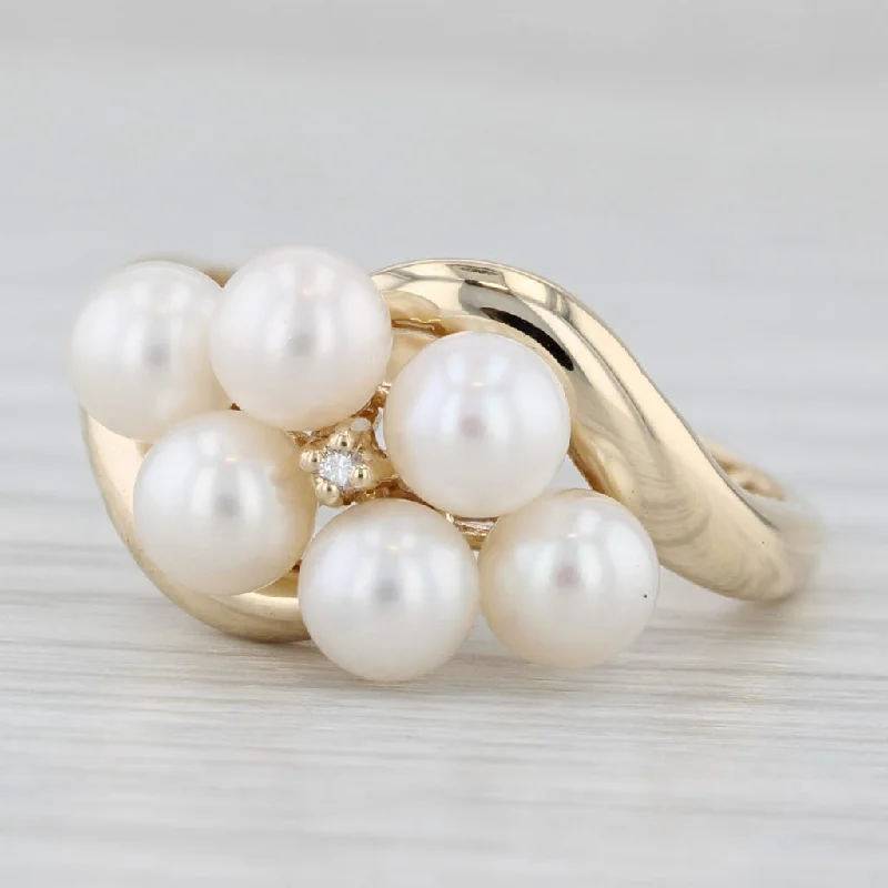 affordable engagement rings for women-Cultured Pearl Bypass Ring 10k Yellow Gold Size 7