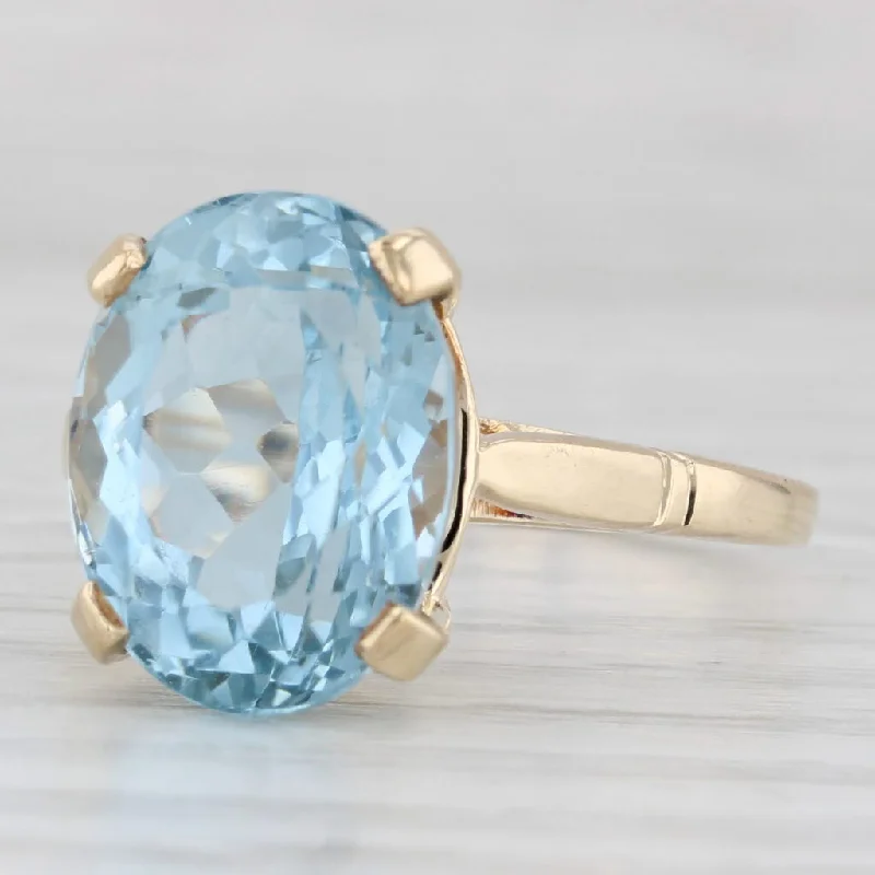 unique solitaire engagement rings for women-11.60ctw Oval Blue Topaz Solitaire Ring 10k Yellow Gold Size 9.5