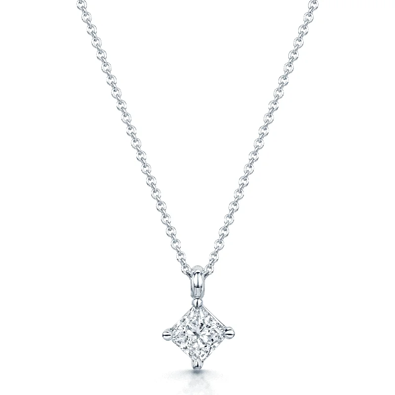 long necklaces for women-18ct White Gold GIA Certificated Princess Cut Diamond Single Stone Pendant