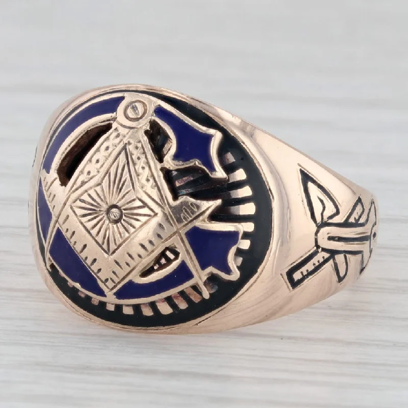 white sapphire engagement rings for women-Vintage Masonic Blue Lodge Ring 10k Gold Size 8.75 Stylized Signet Cigar Band