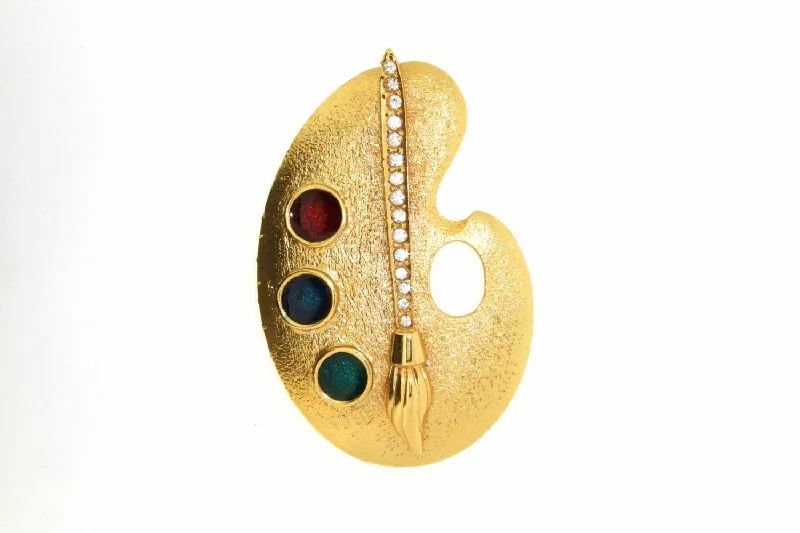 pearl-encrusted brooches for women-Tri-Colour Palette Brooch Pin by Sardi