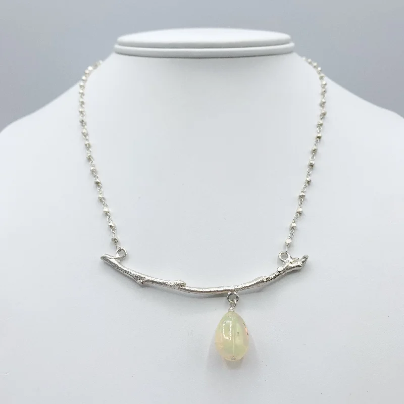 trendy necklaces for women-Sterling Silver Branch and Chain with Opal Nugget