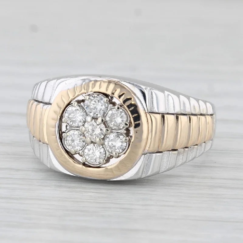 rose gold diamond engagement rings for women-0.45ctw Diamond Cluster Ring 14k Yellow White Gold Size 10.25 Men's Signet