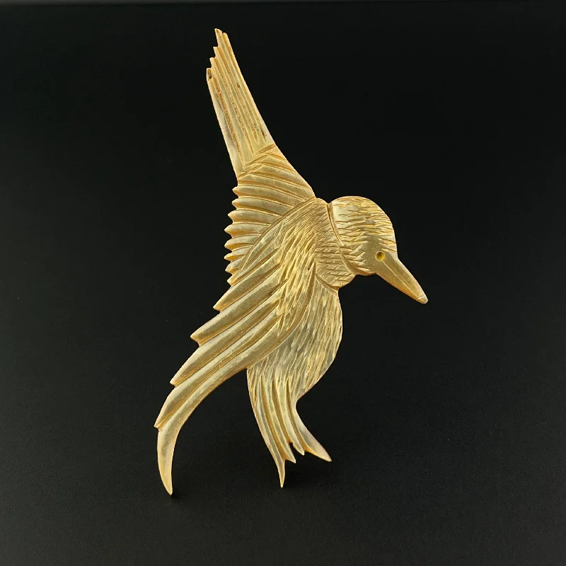 fashion-forward brooches for women-Vintage Art Deco Carved French Horn Bird Brooch