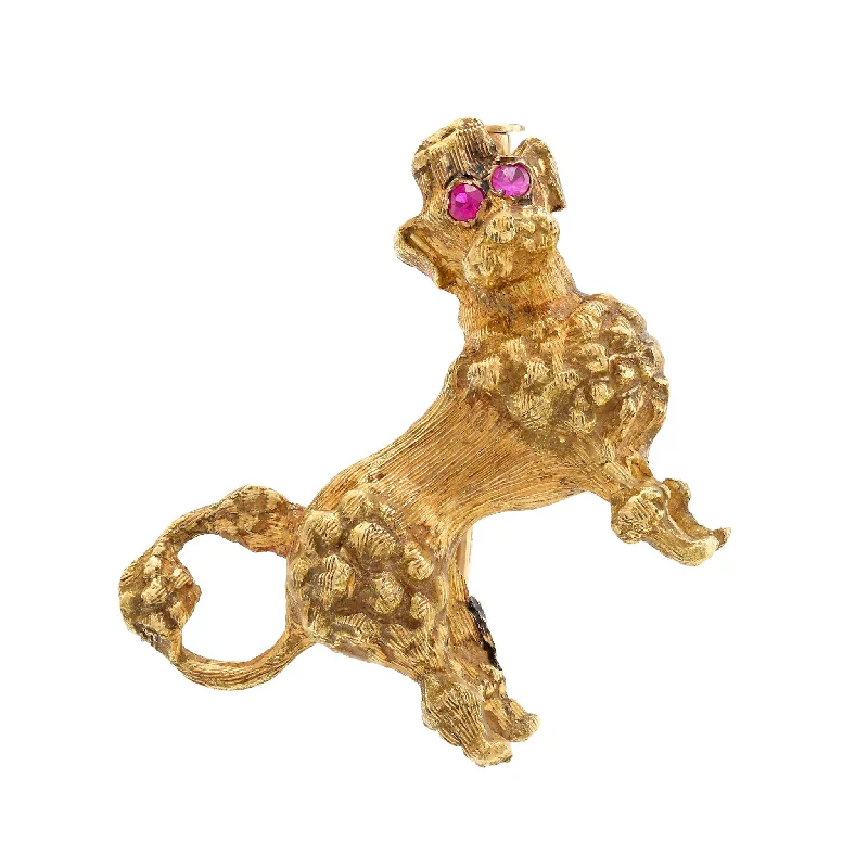 modern brooches for women-Vintage ruby 18k yellow gold poodle brooch