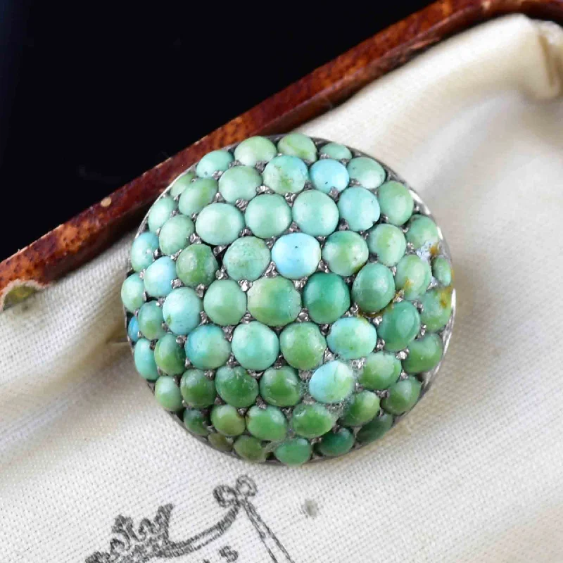 pearl and gemstone brooches for women-Victorian Silver Turquoise Cluster Brooch