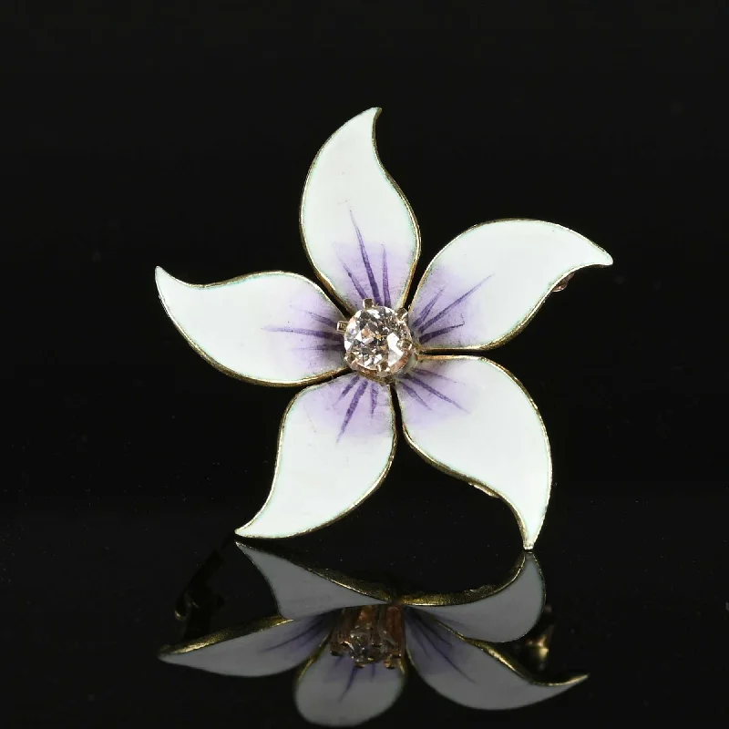 designer brooch pins for women-Antique Enamel Flower Diamond Art Nouveau Pendant Brooch