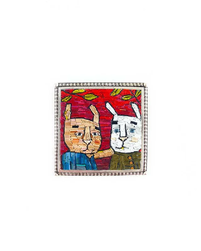 multi-stone brooches for women-Amigos Square Brooch