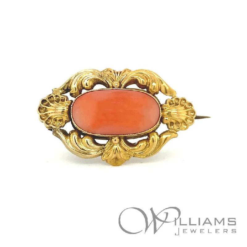 autumn brooches for women-Antique 14 Karat Coral Brooch