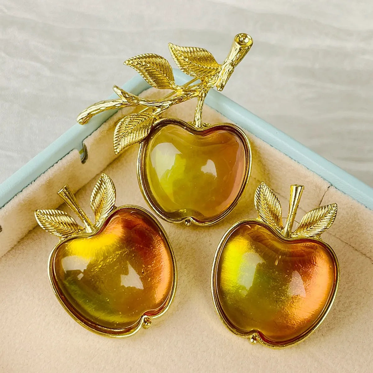 modern gemstone brooches for women-Simple Style Apple Alloy Plating Inlay Imitation Glaze Women's Earrings Brooches