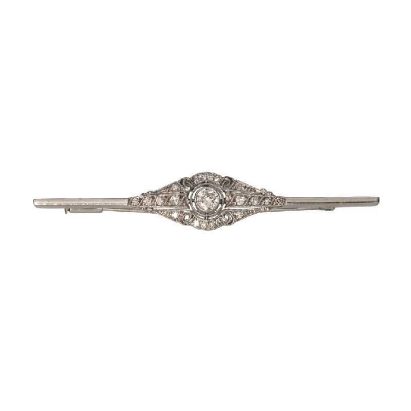 luxury enamel brooches for women-Edwardian Diamond 14K White Gold Bar Brooch Pin