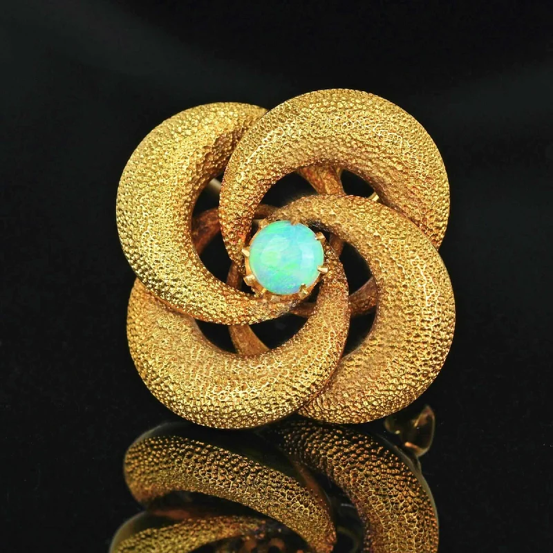 bird-shaped brooches for women-Antique 18K Gold Lovers Knot Opal Brooch Pendant