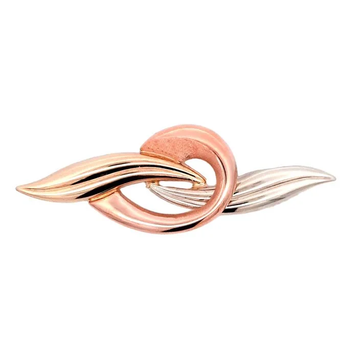 modern brooches for women-Estate Tri-Tone Swirl Brooch in 14K Yellow, Rose and White Gold